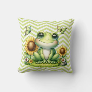 Cartoon Frog Green Chevron Cushion