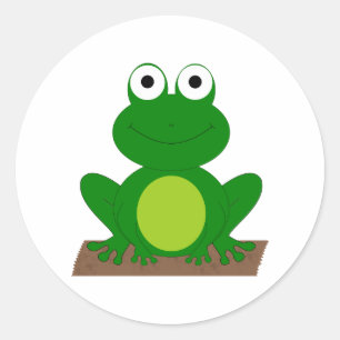 Cartoon frog on a log classic round sticker