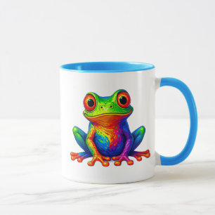 Cartoon frog sitting in bright colors. mug