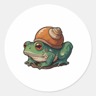 Cartoon Frog with a Snail Shell Classic Round Sticker