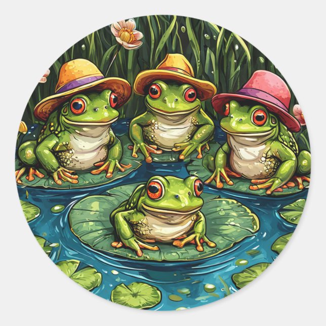 Cartoon frogs classic round sticker (Front)