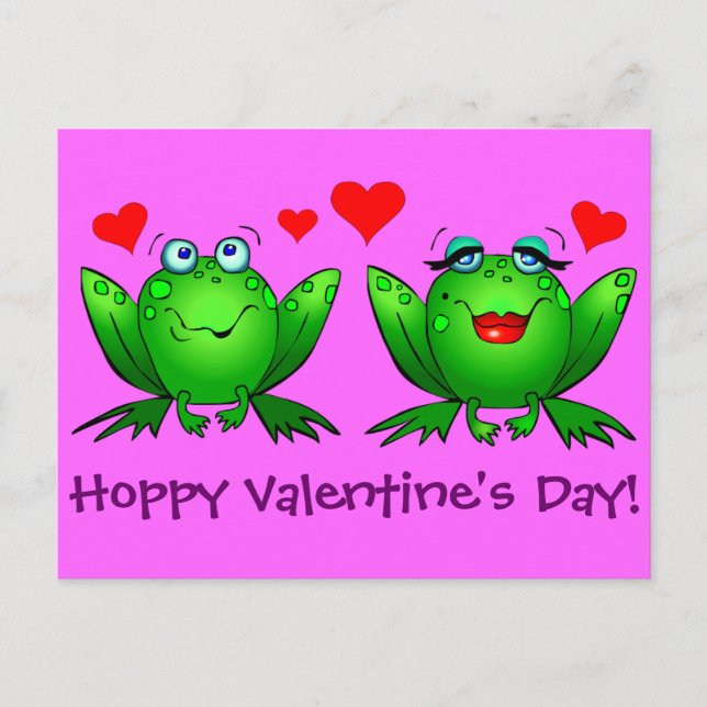 Cartoon Frogs Love Postcard Hoppy Valentines Day (Front)