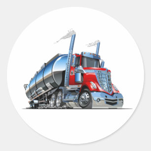 Cartoon fuel truck classic round sticker