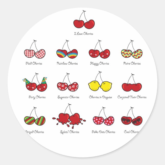 Cartoon Fun Comic Funny Cheeky Red Cherries Cherry Classic Round Sticker (Front)