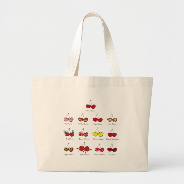 Cartoon Fun Comic Funny Cheeky Red Cherries Cherry Large Tote Bag (Front)