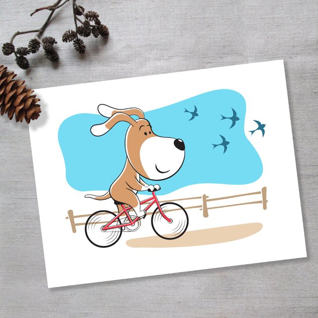 Cartoon Funny Cute Dog Puppy Bike Bicycle Postcard (Creator Uploaded)