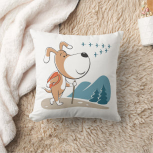 Cartoon Funny Cute Dog Puppy Hiking Woodland Cushion
