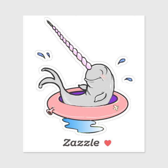 Cartoon Funny Cute Kawaii Narwhal Splashing (Sheet)