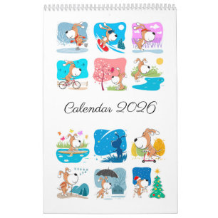 Cartoon Funny Cute Puppy Dog Lover 2026 Calendar