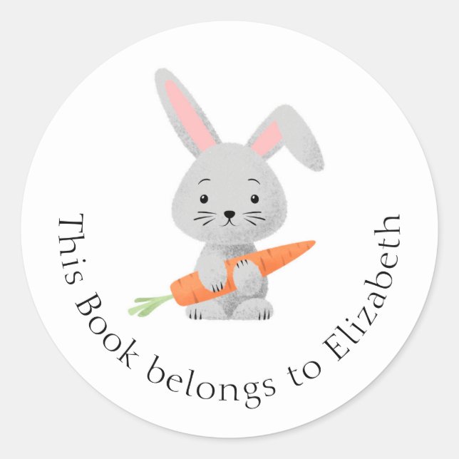 Cartoon Funny Cute Rabbit Bunny Carrot Bookplate Classic Round Sticker (Front)