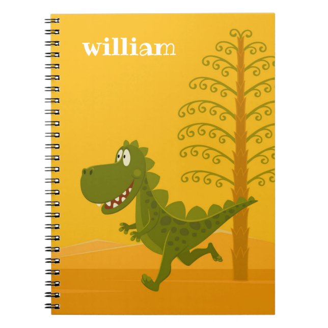 Cartoon Funny Dinosaur Jurassic Woodland Notebook (Front)