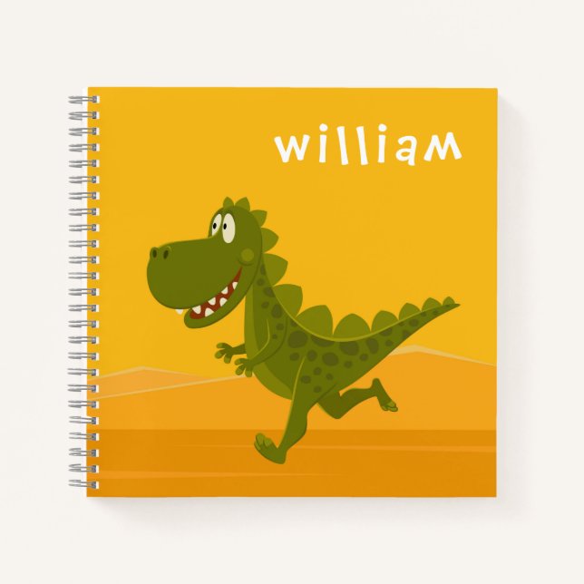 Cartoon Funny Dinosaur Jurassic Woodland Notebook (Front)