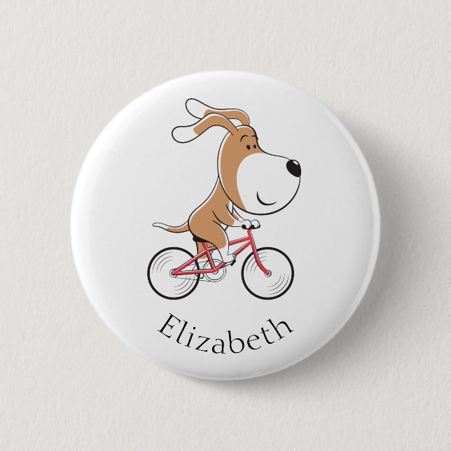 Cartoon Funny Dog Puppy Biking Bicycle 6 Cm Round Badge (Front)