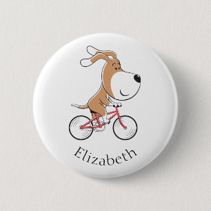 Cartoon Funny Dog Puppy Biking Bicycle 6 Cm Round Badge
