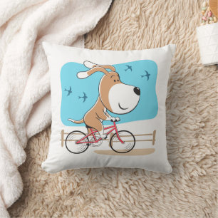 Cartoon Funny Dog Puppy Biking Bicycle Sport Cushion
