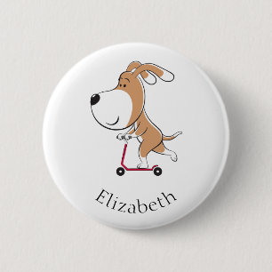 Cartoon Funny Dog Puppy Kick Scooter 6 Cm Round Badge