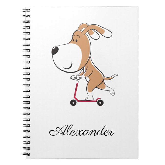 Cartoon Funny Dog Puppy Kick Scooter Back School Notebook (Front)