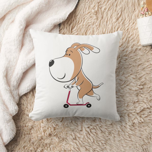 Cartoon Funny Dog Puppy Kick Scooter Kids' Cushion (Blanket)