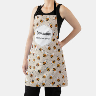 Cartoon Funny Honey Bee Honeycomb Pattern Apron