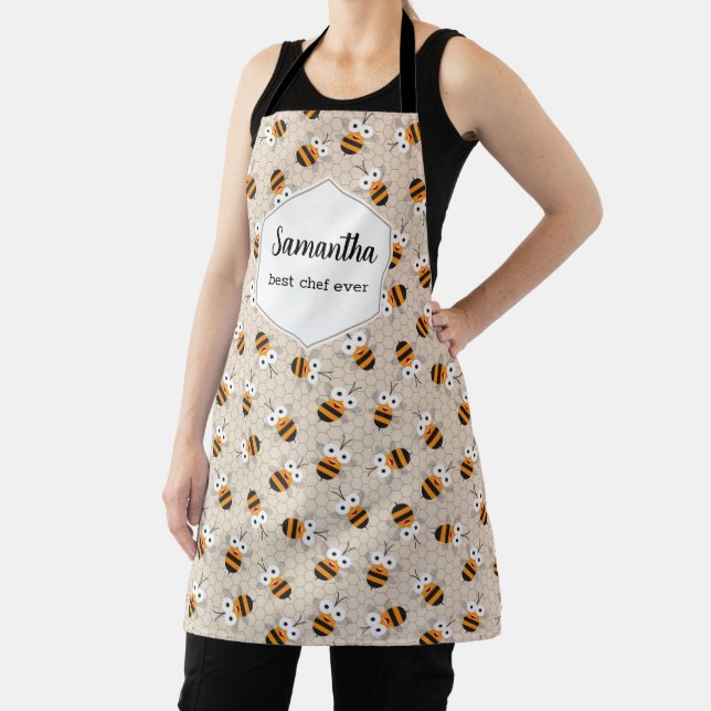 Cartoon Funny Honey Bee Honeycomb Pattern Apron (Insitu)