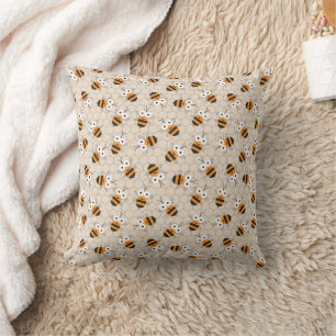 Cartoon Funny Honey Bee Honeycomb Pattern Cushion