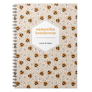 Cartoon Funny Honey Bee Honeycomb Pattern Notebook