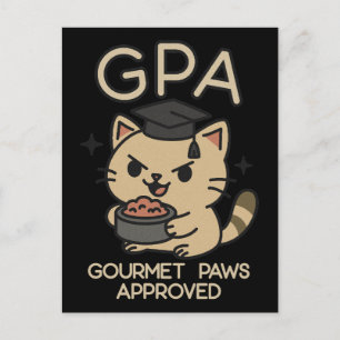 Cartoon Funny Scholar Cat Tuna Paws Announcement Postcard