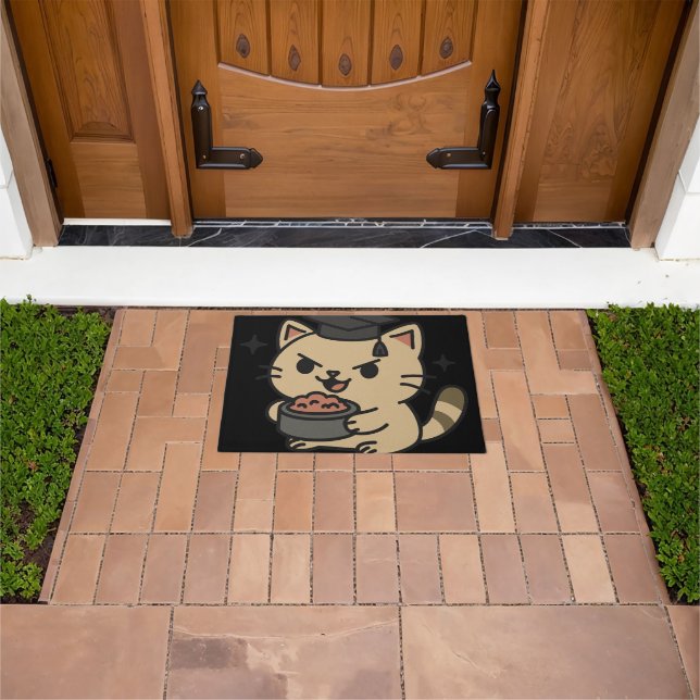Cartoon Funny Scholar Cat Tuna Paws Doormat (Outdoor)