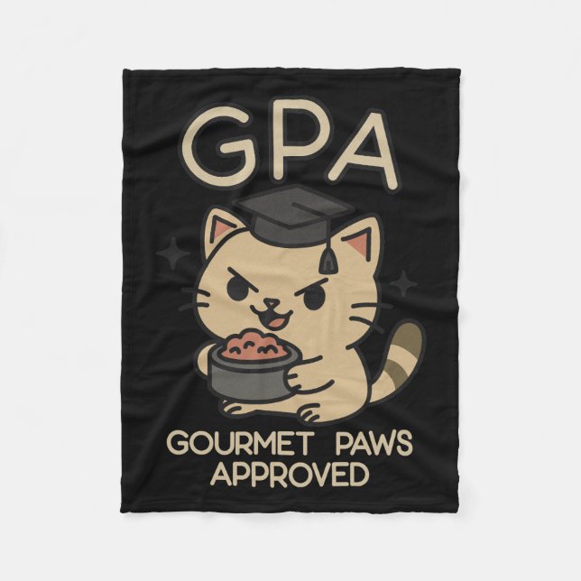 Cartoon Funny Scholar Cat Tuna Paws Fleece Blanket (Front)