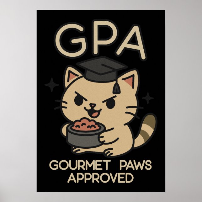Cartoon Funny Scholar Cat Tuna Paws Poster (Front)