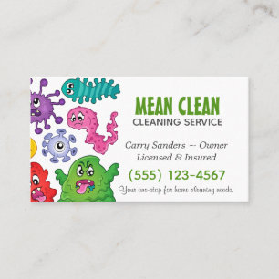 Cartoon Germ Design House Cleaning Service Business Card