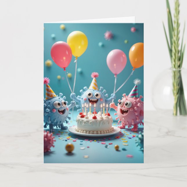 Cartoon Germ Party Get Well Soon Card (Front)