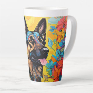 Cartoon German Shepherd in a Garden Latte Mug