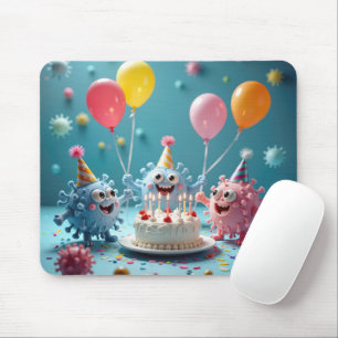 Cartoon Germs Celebrating a Birthday Mouse Pad