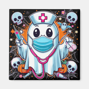 Cartoon Ghost Nurse with Syringes: Vibrant Hallowe Magnet