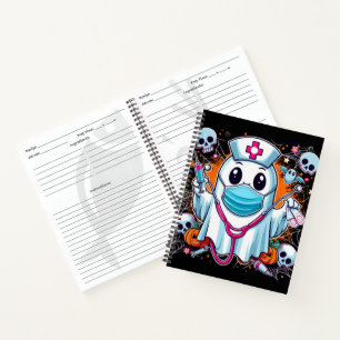 Cartoon Ghost Nurse with Syringes Vibrant Hallowee Notebook