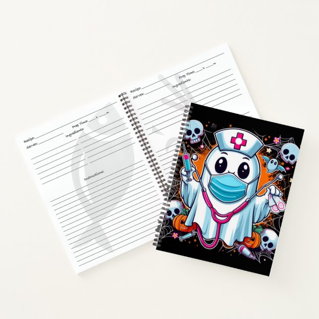Cartoon Ghost Nurse with Syringes Vibrant Hallowee Notebook (Inside)