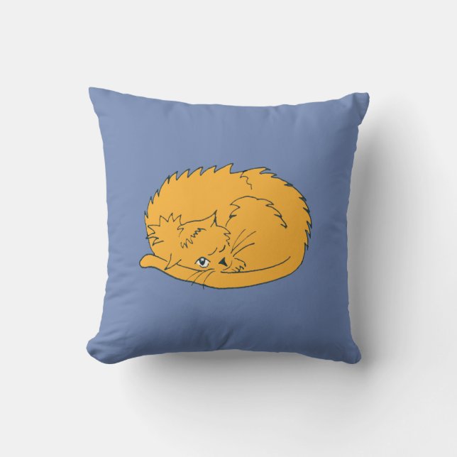 Cartoon Ginger Cat curled up Cushion (Front)