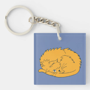 Cartoon Ginger Cat curled up Key Ring