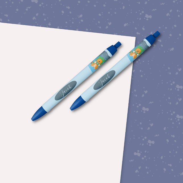 Cartoon Ginger Cat in the Snow Pen with Name (Cartoon ginger cat pens with name . )