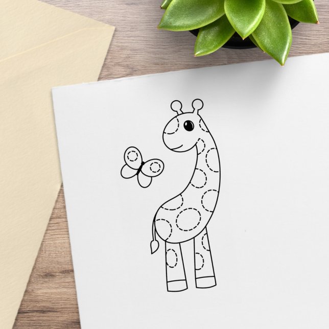 Cartoon Giraffe and Butterfly Colour Me Rubber Stamp (Creator Uploaded)