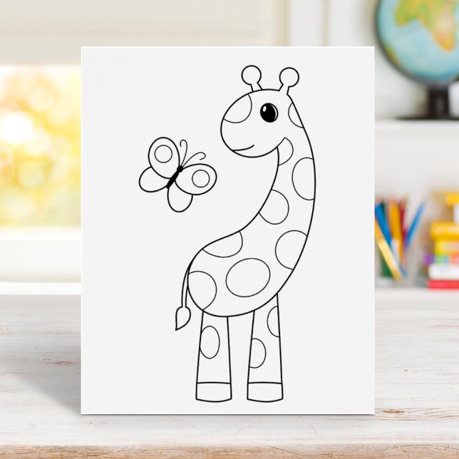 Cartoon Giraffe and Butterfly Colouring Page Poster (Creator Uploaded)
