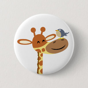 Cartoon Giraffe and Friend button badge