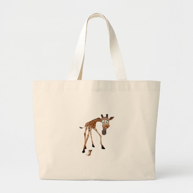 Cartoon Giraffe and Mouse Large Tote Bag (Front)