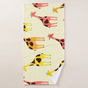 Cartoon Giraffe: Colorful Vintage Pattern. Bath Towel