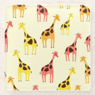 Cartoon Giraffe: Colorful Vintage Pattern. Glass Coaster