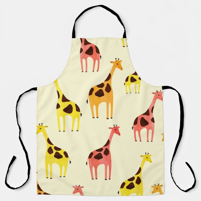 Cartoon Giraffe: Colourful Vintage Pattern. Apron (Front)