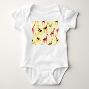 Cartoon Giraffe: Colourful Vintage Pattern. Baby Bodysuit