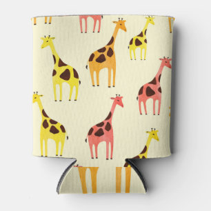 Cartoon Giraffe: Colourful Vintage Pattern. Can Cooler