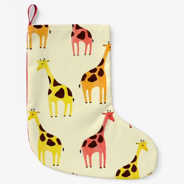 Cartoon Giraffe: Colourful Vintage Pattern. Small Christmas Stocking (Front)